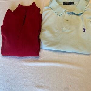 Polo Ralph Lauren Red 1/4 Zip Pullover and Light Blue Polo Shirt Bundle Men’s L
